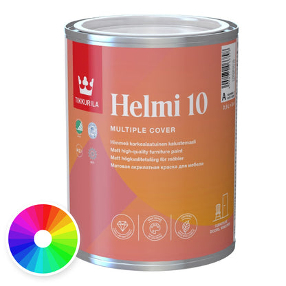 Tikkurila Helmi 10 Water-Based Acrylic Matt Wood Paint, Tinted Colour, colour wheel