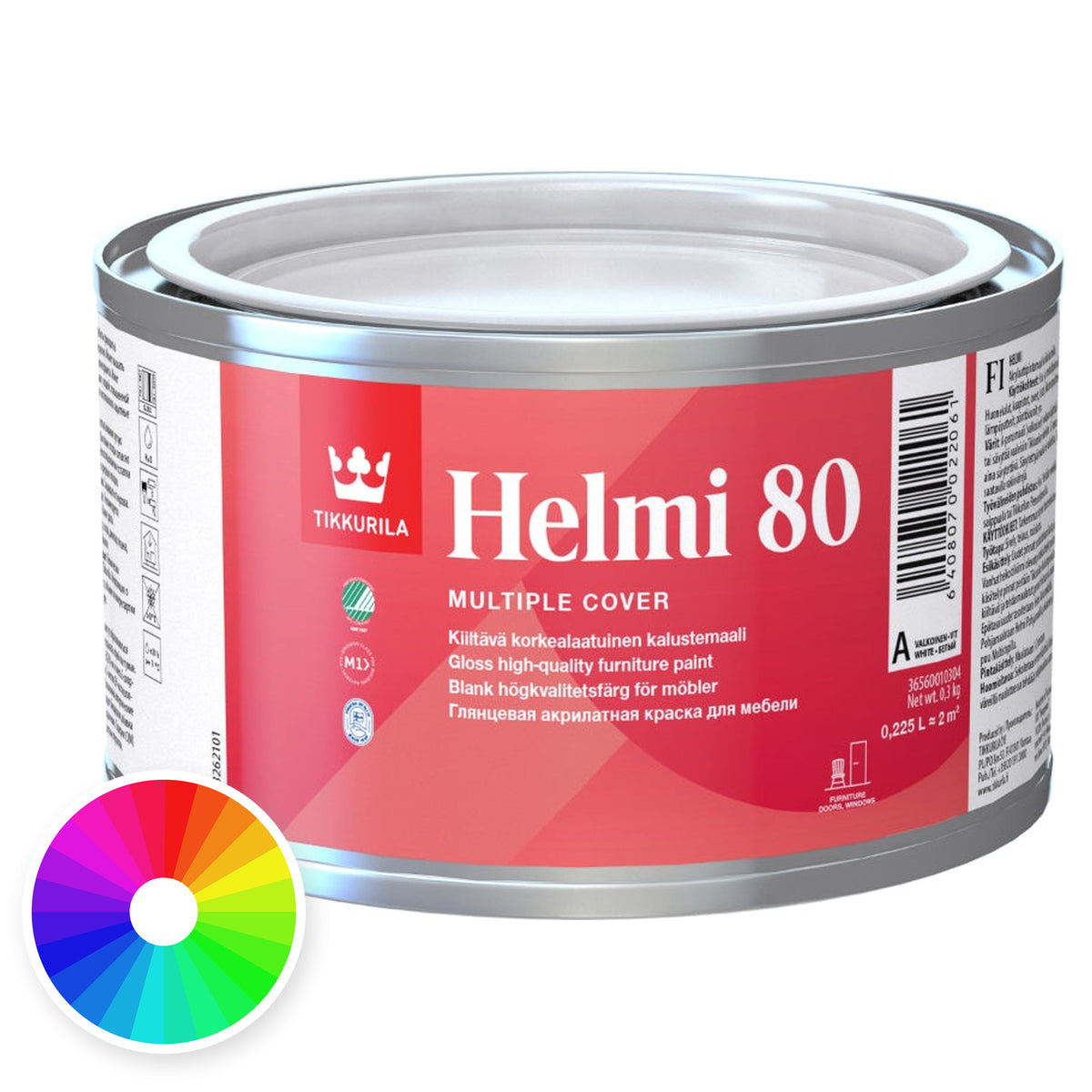 Tikkurila Helmi 80 Water-Based Acrylic Gloss Wood Paint, Tinted Colour, colour wheel