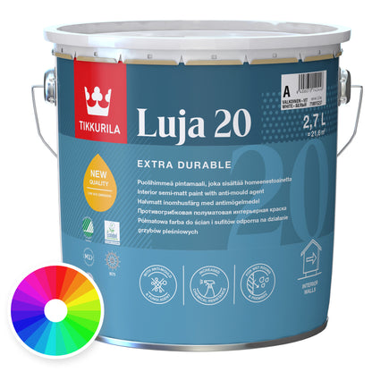 Tikkurila Luja 20 High Performance Anti Mould Semi Matt Paint, Tinted Colour, colour wheel