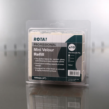 4" (100mm) ROTA Short Pile Velour Mini Rollers pack of 10 Refills