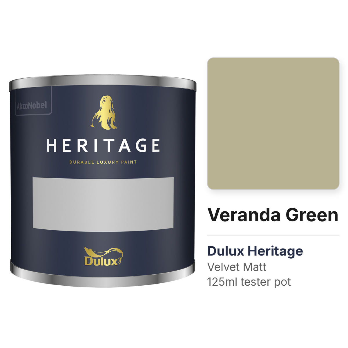Dulux Heritage Veranda Green 125ml tester pot and colour swatch