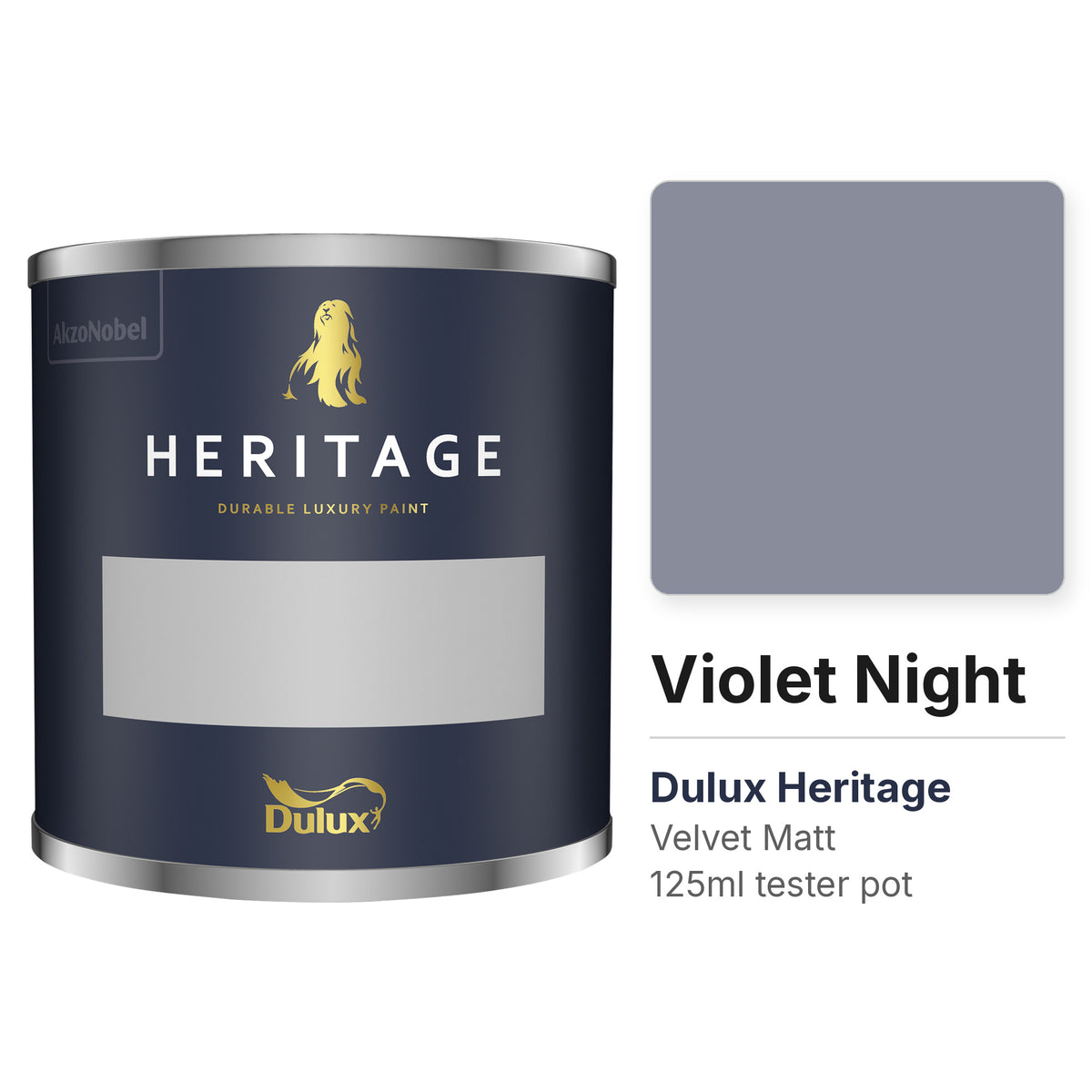 Dulux Heritage Violet Night 125ml tester pot and colour swatch