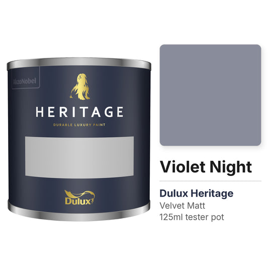 Dulux Heritage Violet Night 125ml tester pot and colour swatch