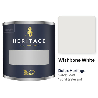 Dulux Heritage Wishbone White 125ml tester pot and colour swatch