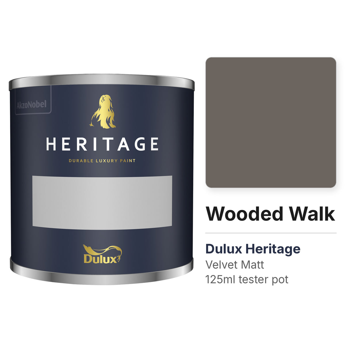 Dulux Heritage Wooded Walk 125ml tester pot and colour swatch