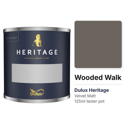 Dulux Heritage Wooded Walk 125ml tester pot and colour swatch
