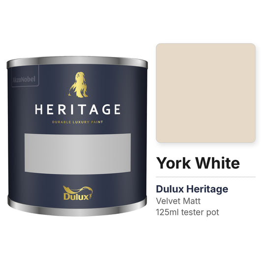 Dulux Heritage York White 125ml tester pot and colour swatch