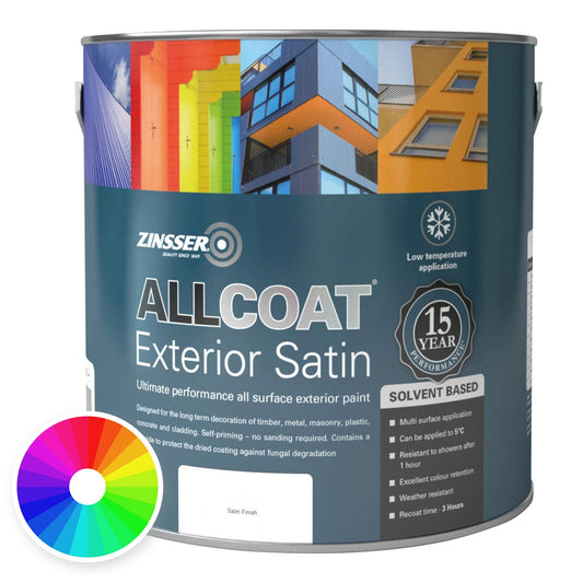 Zinsser AllCoat Exterior Solvent Based Satin tin with colour wheel – tinted to your chosen colour