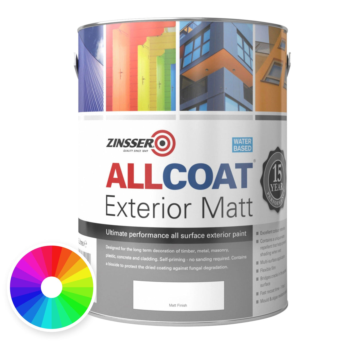 Zinsser AllCoat Exterior Water Based Matt tin with colour wheel – tinted to your chosen colour