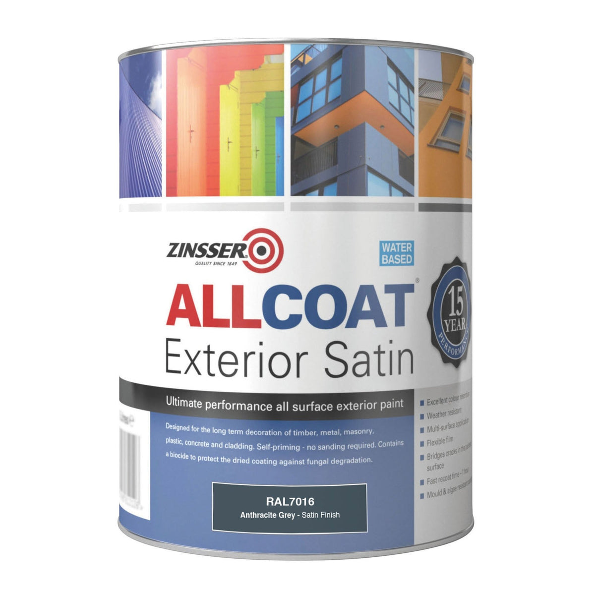 Zinsser AllCoat Exterior Water Based Satin, Anthracite Grey (RAL7016)