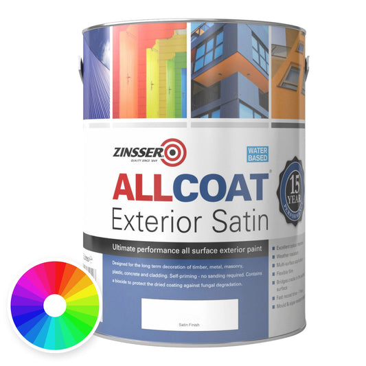 Zinsser AllCoat Exterior Water Based Satin tin with colour wheel – tinted to your chosen colour
