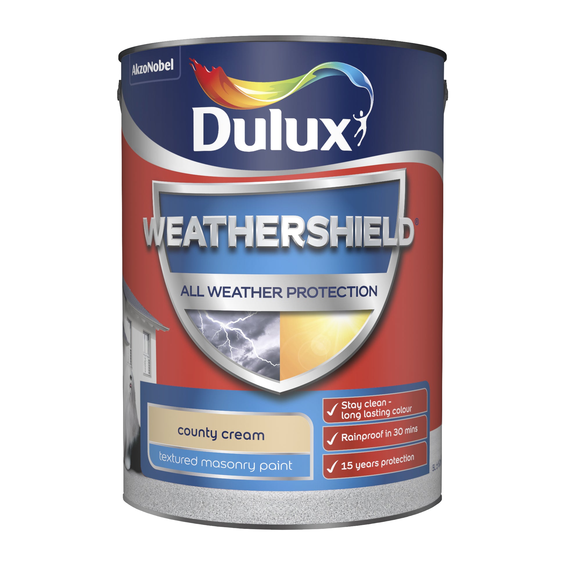 Dulux Weathershield All Weather Protection Textured Masonry Paint - County Cream - 5 Litre