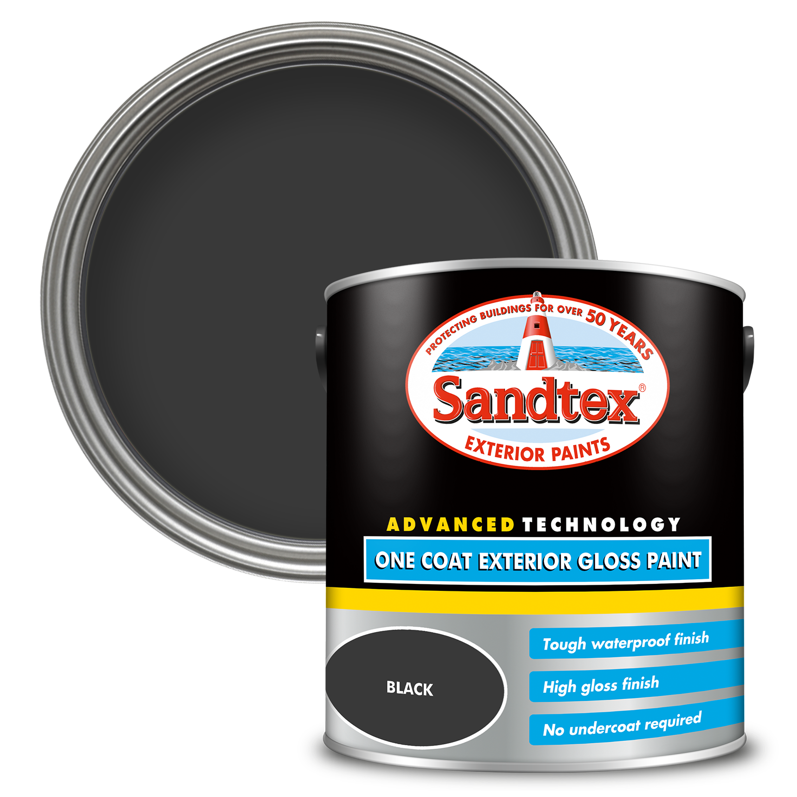 Sandtex One Coat Exterior Gloss Paint - Black