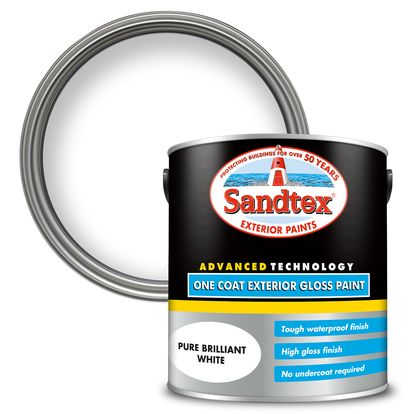Sandtex One Coat Exterior Gloss Paint - Brilliant White