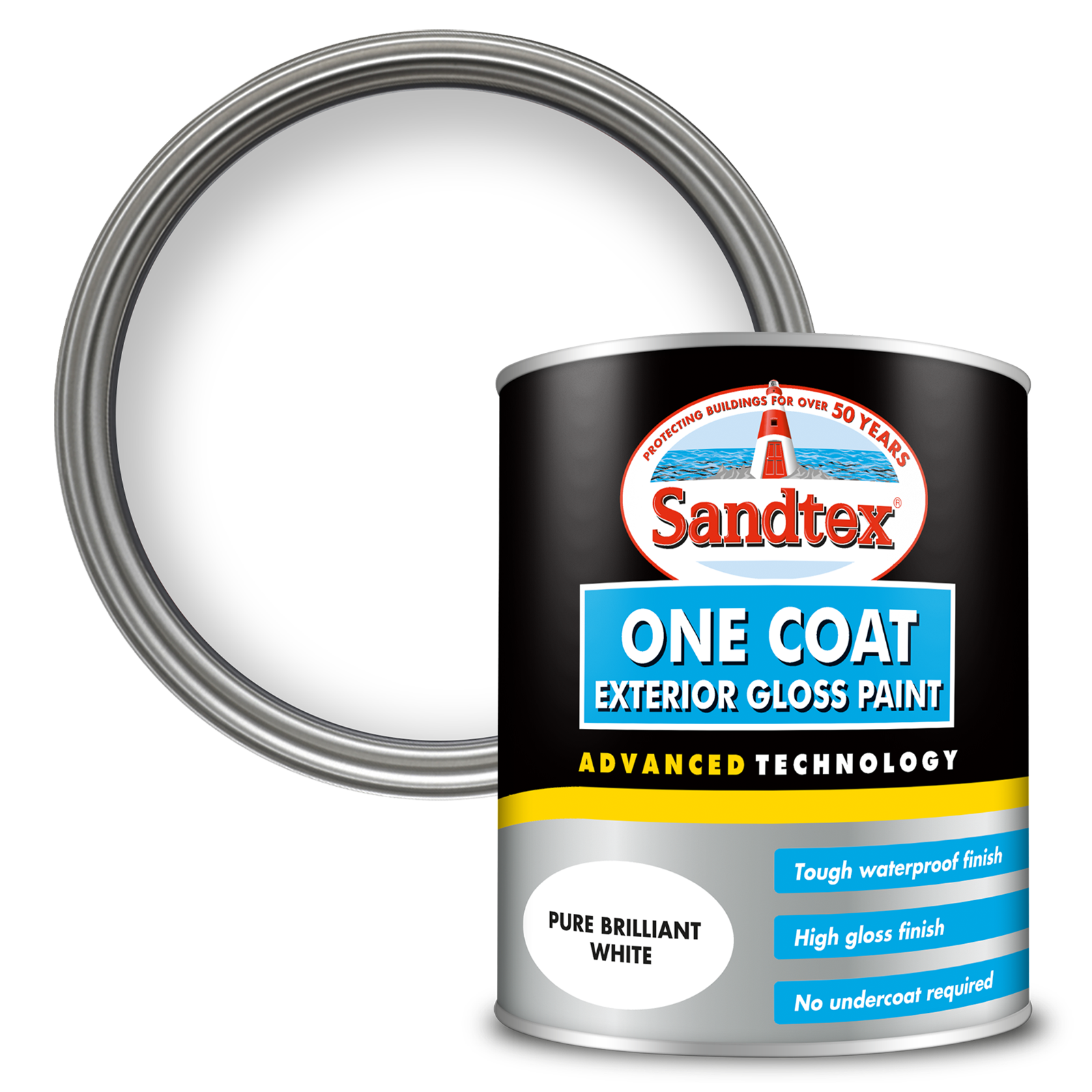 Sandtex One Coat Exterior Gloss Paint - Brilliant White