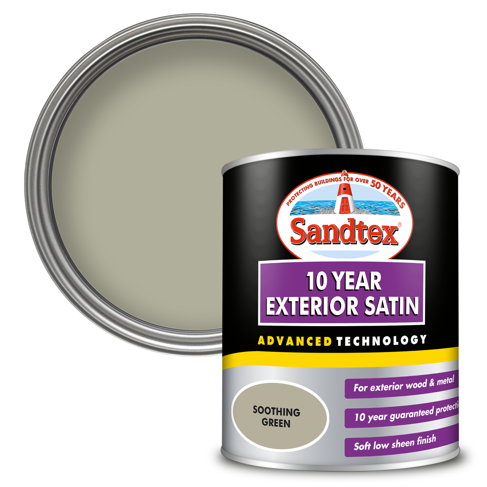 Sandtex 10 Year Exterior Satin Paint - Soothing Green - 750ml