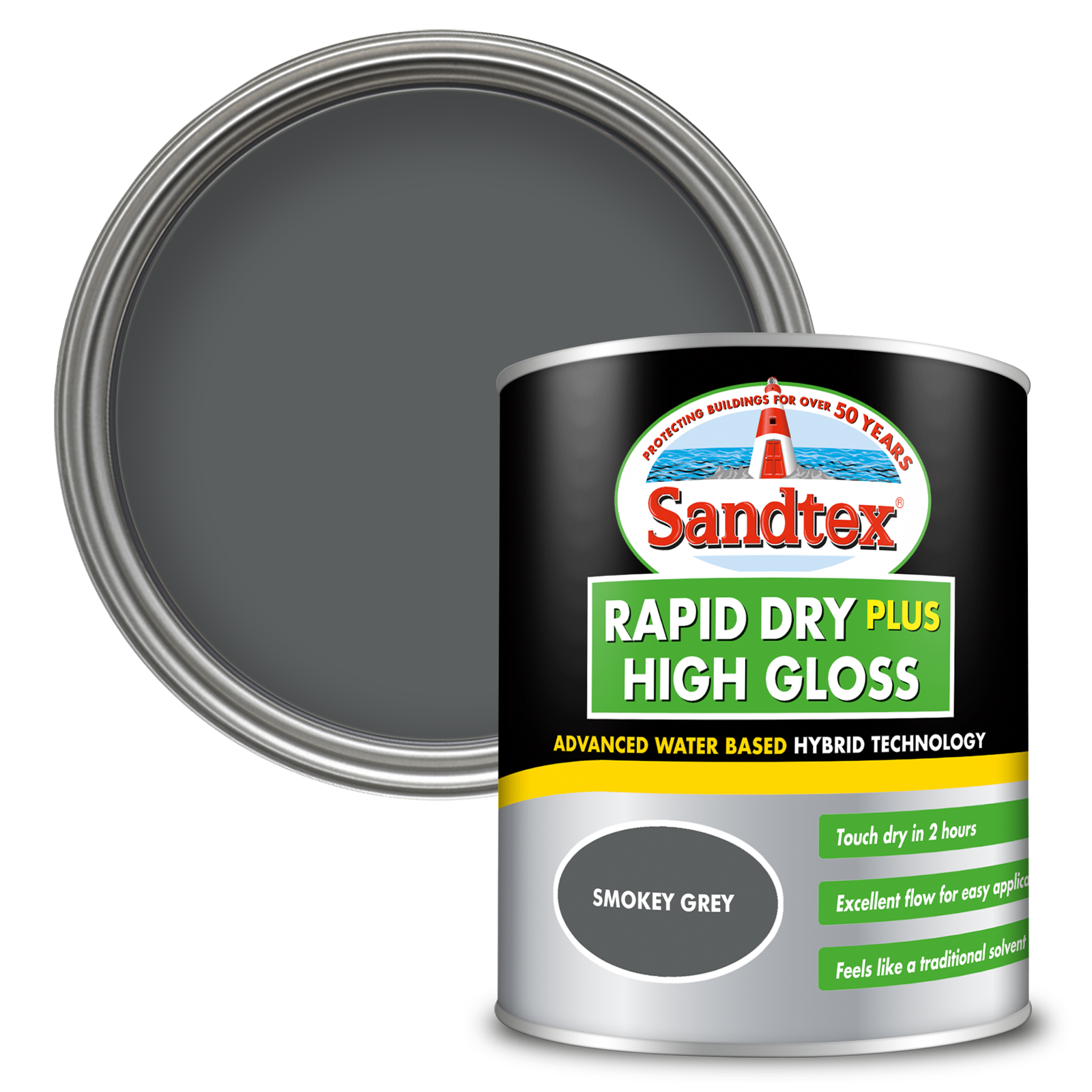 Sandtex Rapid Dry Plus High Gloss Paint - Smokey Grey - 750ml