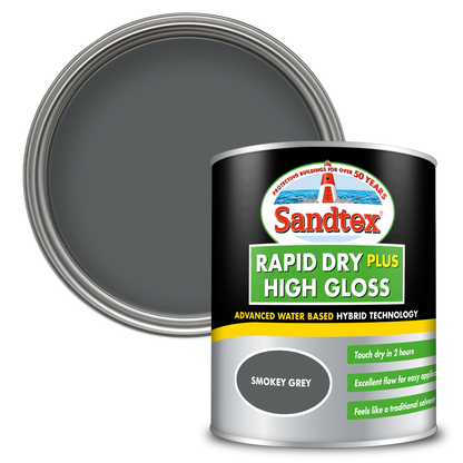Sandtex Rapid Dry Plus High Gloss Paint - Smokey Grey - 750ml