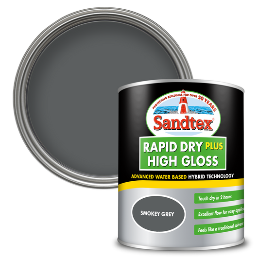 Sandtex Rapid Dry Plus High Gloss Paint - Smokey Grey - 750ml