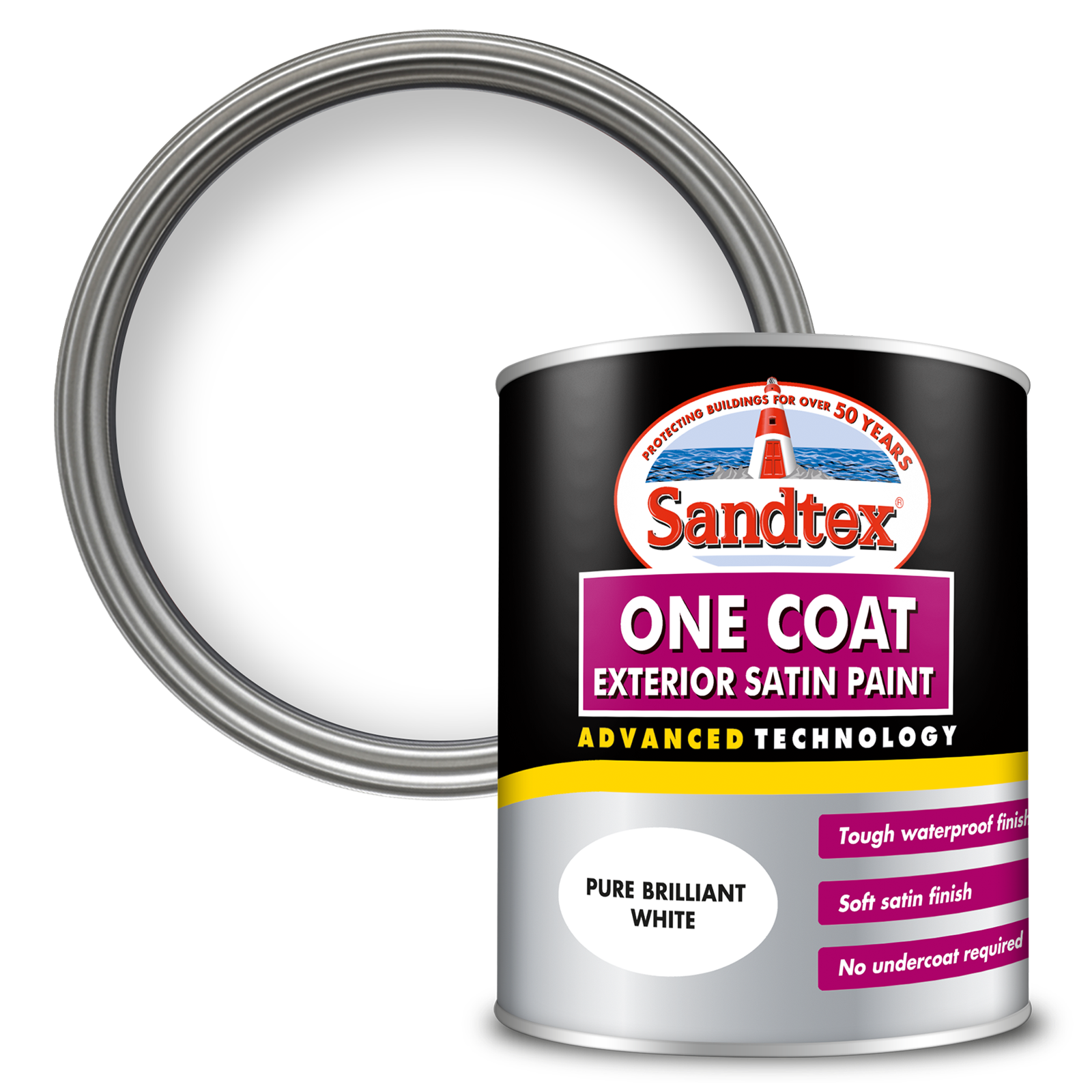 Sandtex One Coat Exterior Satin Paint - Pure Brilliant White