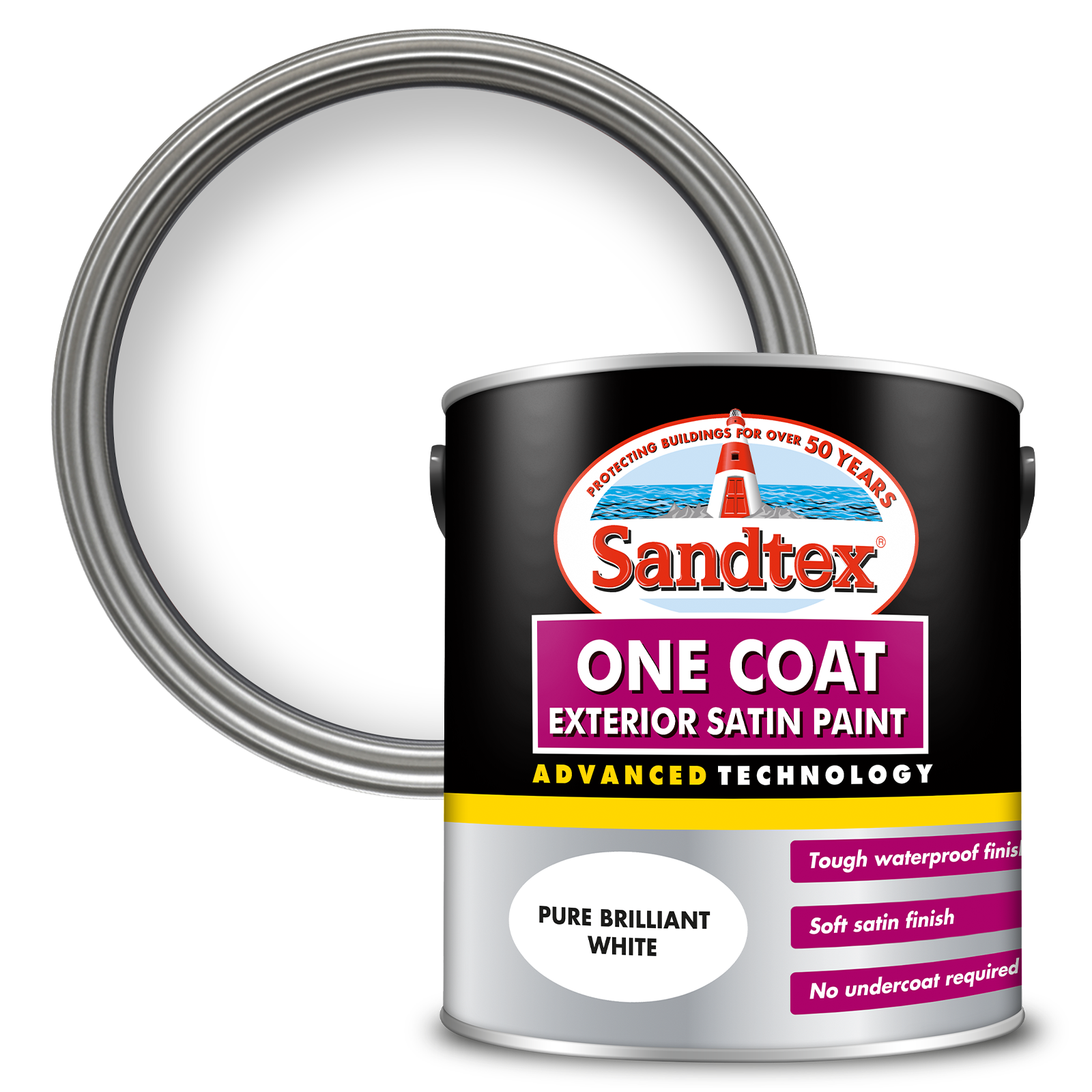 Sandtex One Coat Exterior Satin Paint - Pure Brilliant White