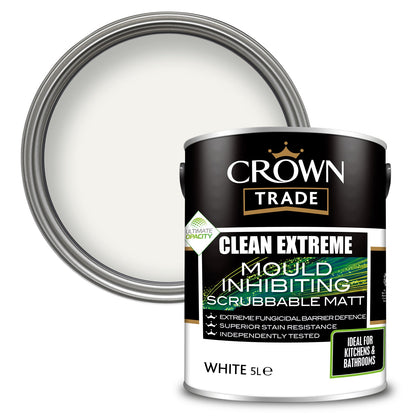Crown Trade Clean Extreme Mould Inhibiting Matt Paint - White