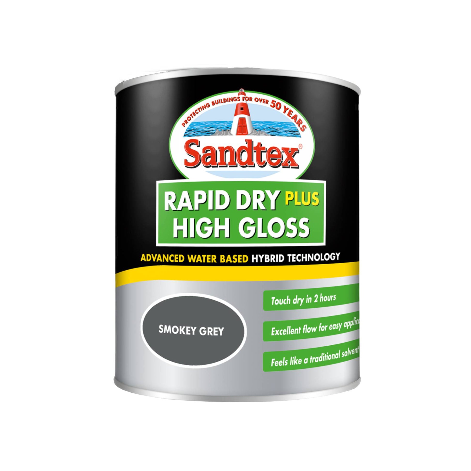 Sandtex Rapid Dry Plus High Gloss Paint - Smokey Grey - 750ml