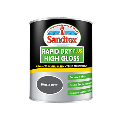 Sandtex Rapid Dry Plus High Gloss Paint - Smokey Grey - 750ml