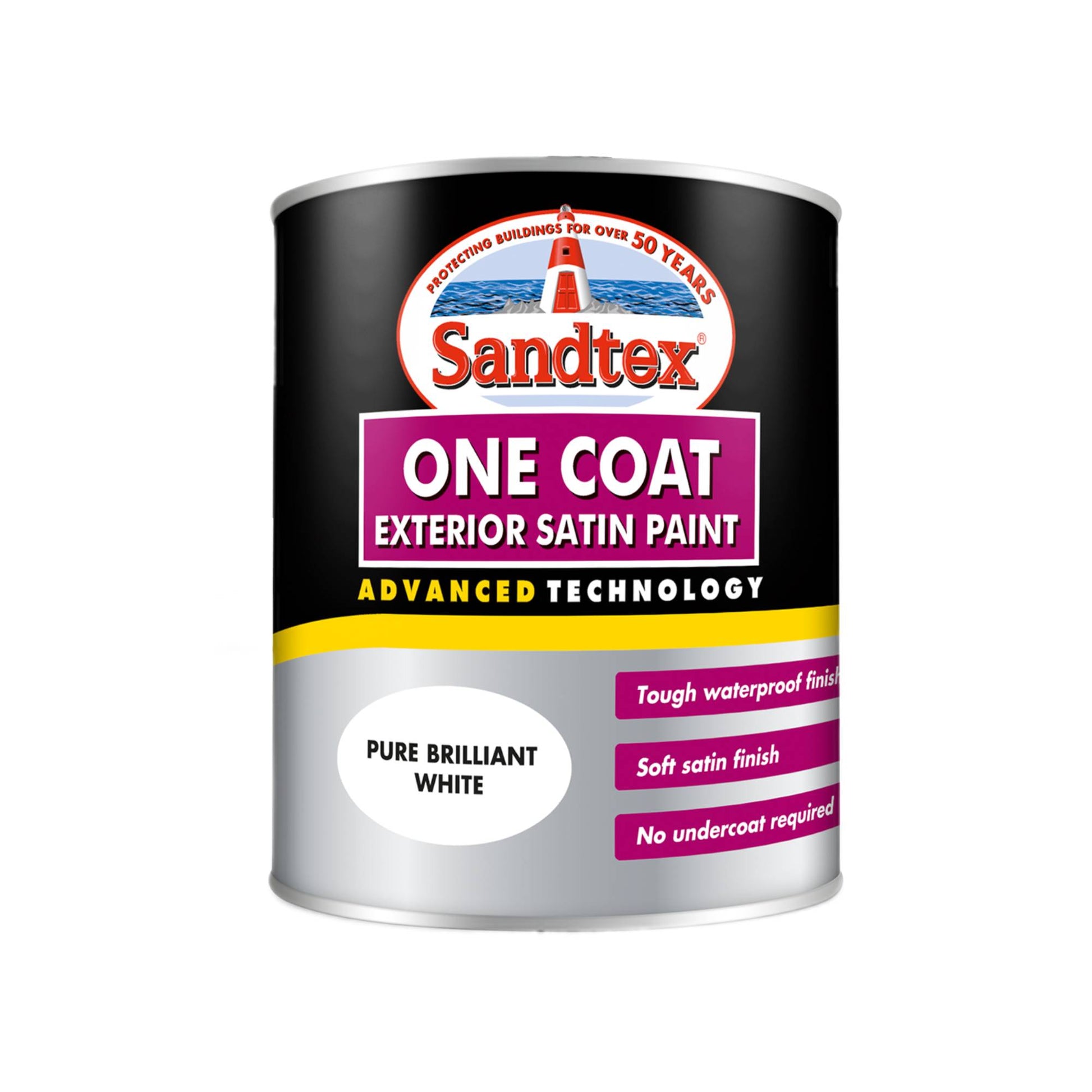Sandtex One Coat Exterior Satin Paint - Pure Brilliant White