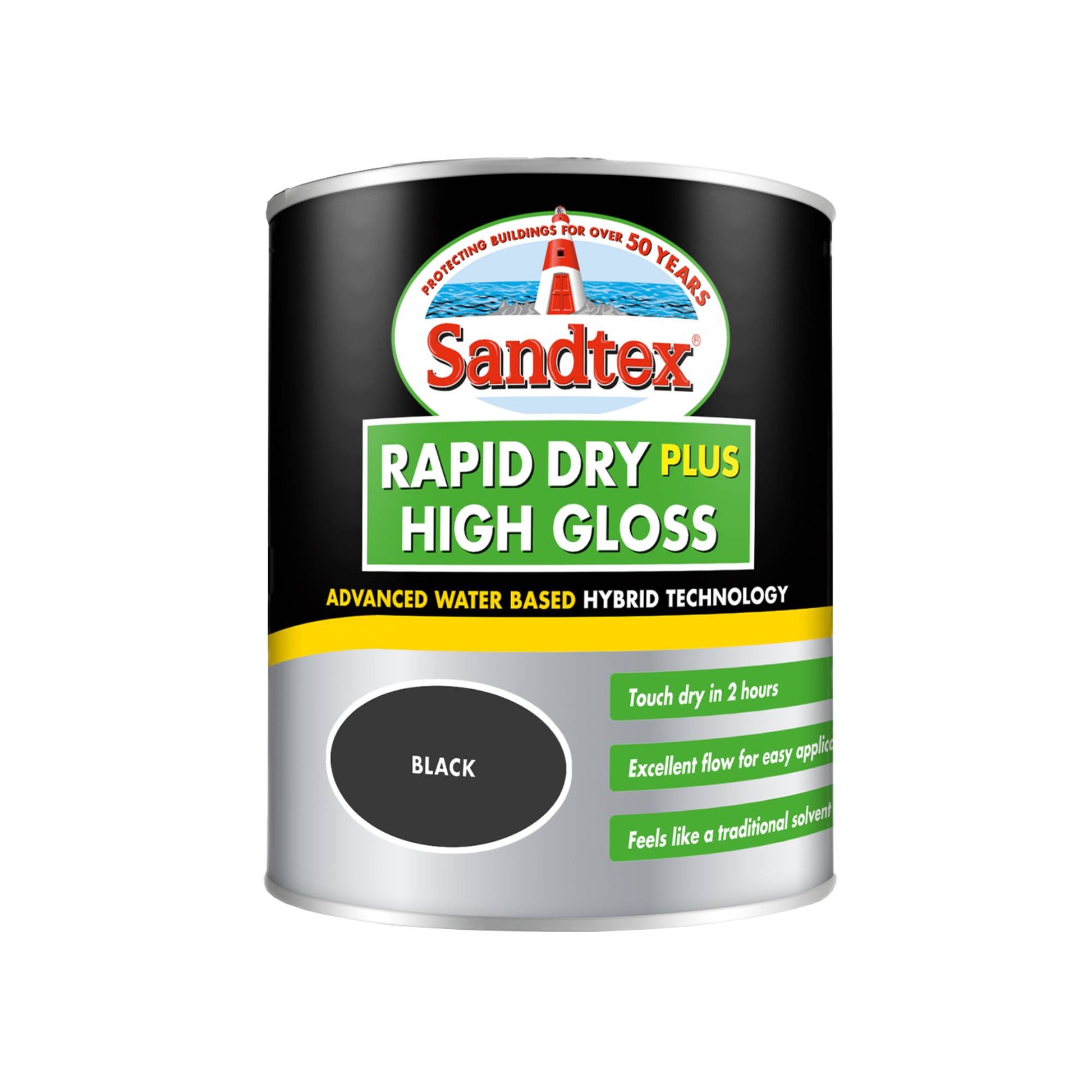 Sandtex Rapid Dry Plus High Gloss Paint - Black - 750ml
