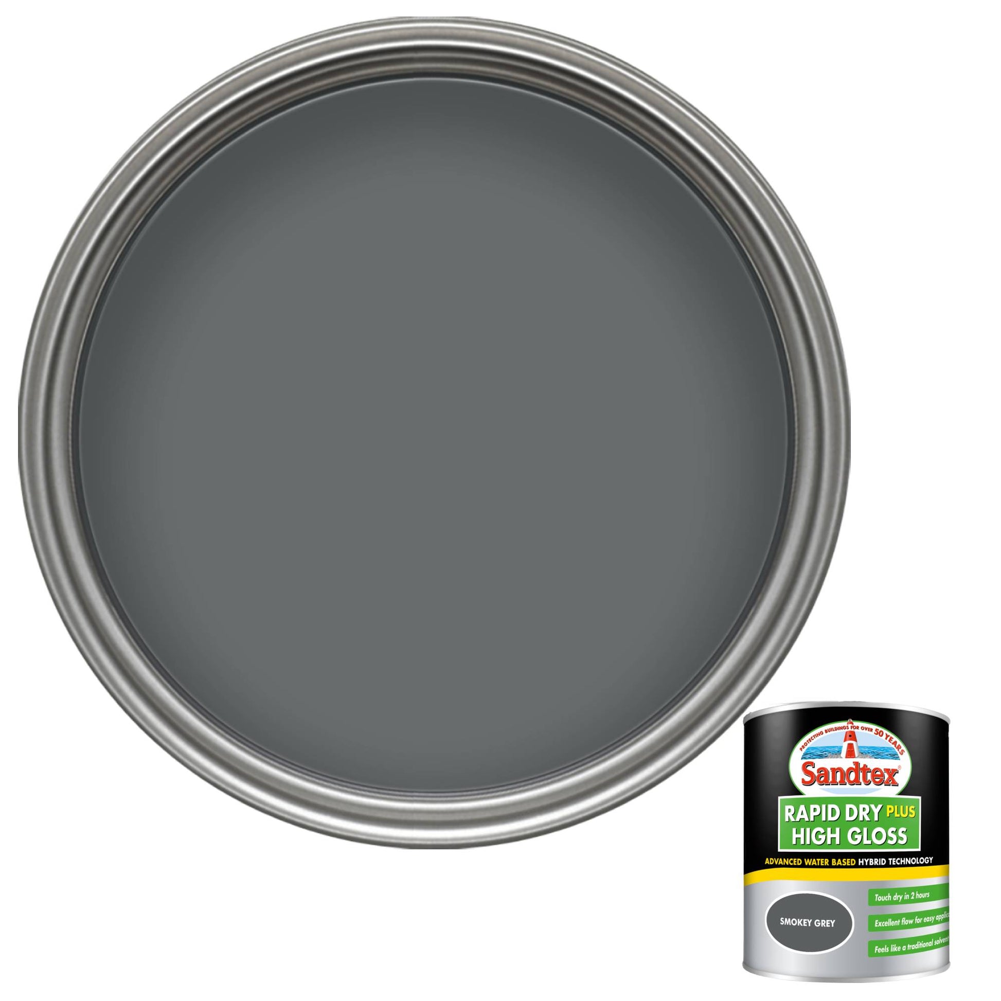 Sandtex Rapid Dry Plus High Gloss Paint - Smokey Grey - 750ml