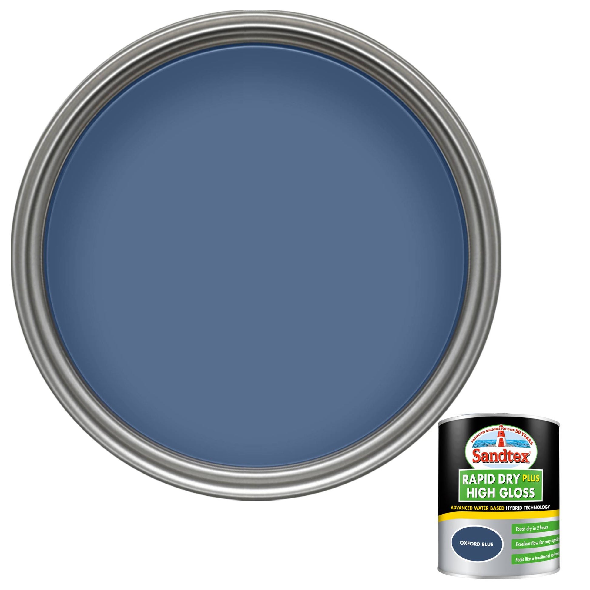 Sandtex Rapid Dry Plus High Gloss Paint - Oxford Blue - 750ml