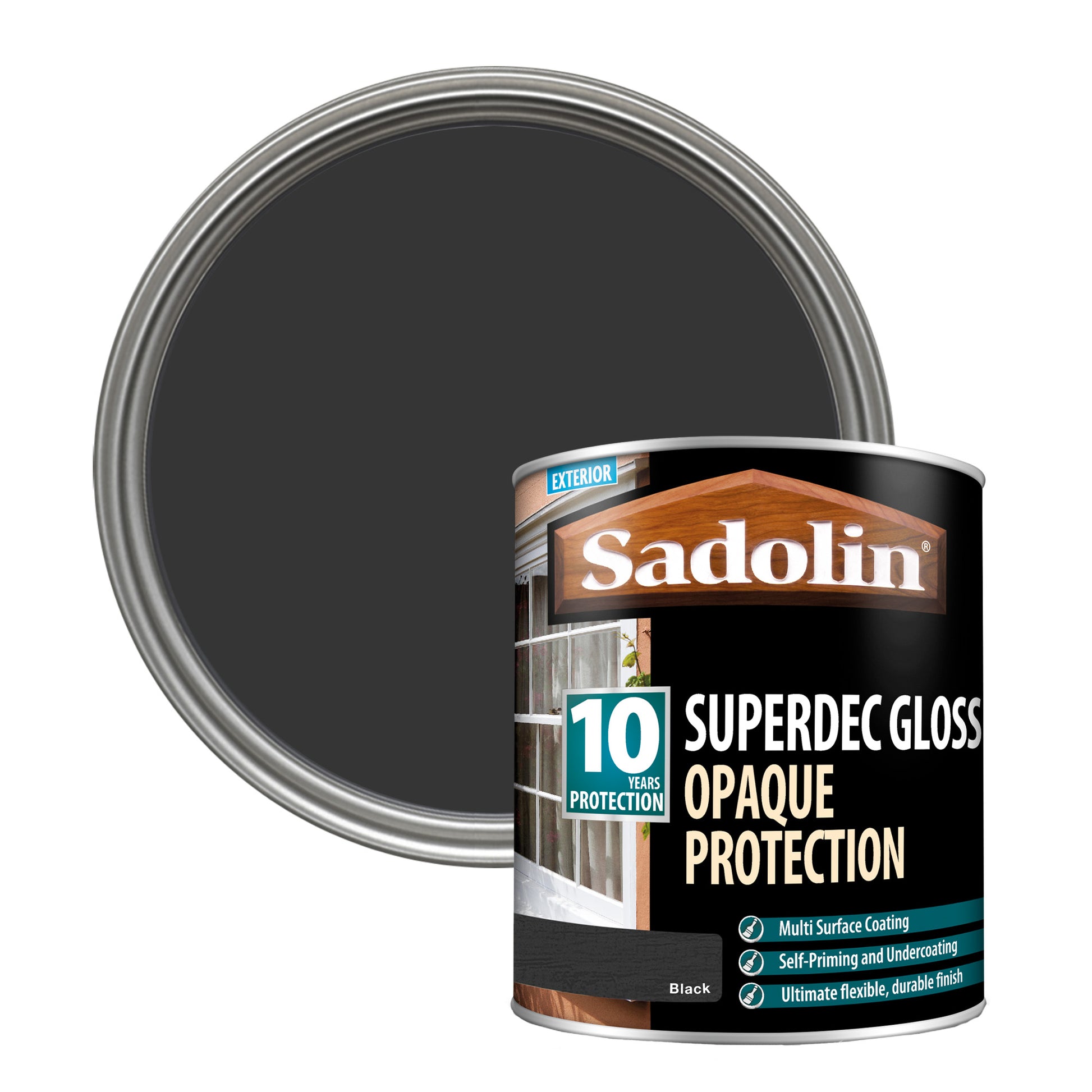 Sadolin Superdec Gloss - Opaque Finish for Wood and Other Surfaces with 10 Year Protection - Black